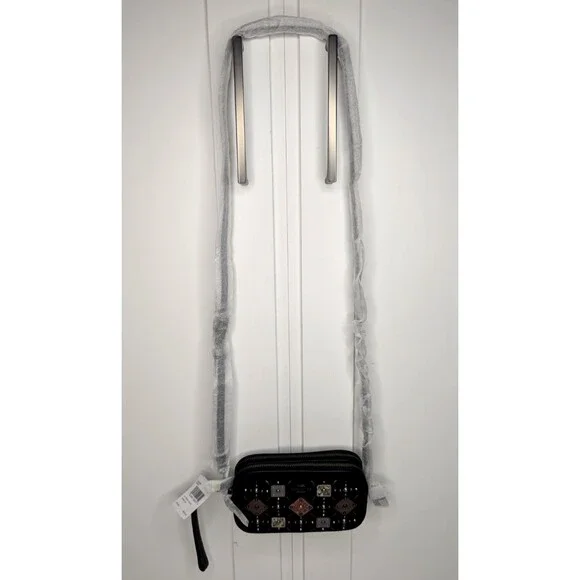 COACH Prairie Rivets Crossbody - Black Suede with Leather Patches 24309 NWT - Picture 4 of 9